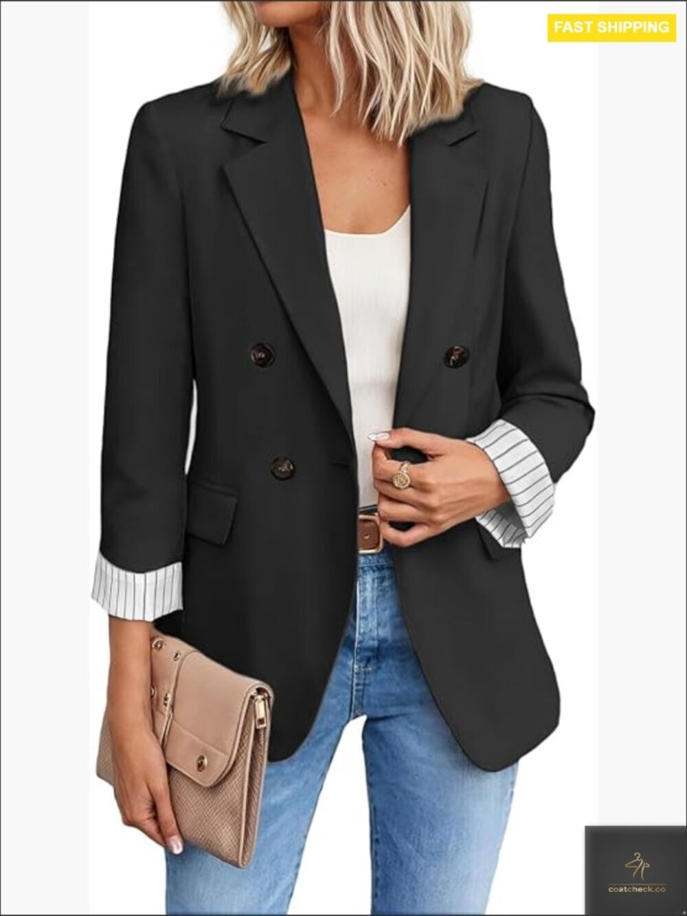 Tweed Plaid Blazer Jacket Fully Lined Business Casual Work Coat with Pockets